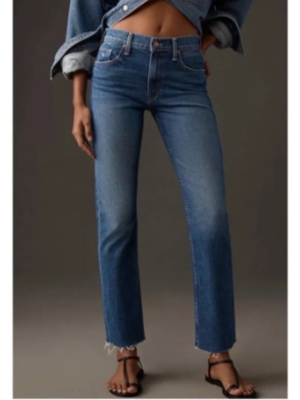 Mother The Mid Rise Rider Ankle Fray Jeans in Local Charm Sz 26